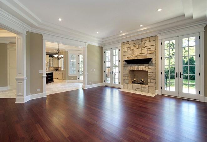 a rustic wide-plank wood floor in a cozy living room